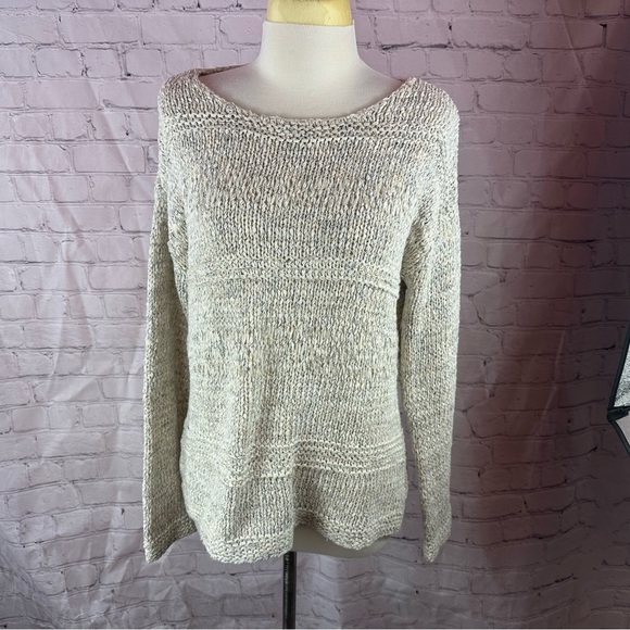 Coldwater Creek Cream Textured Knit boat Neck Sweater sz large - Picture 1 of 7